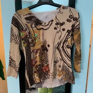 Ribbed long sleeve pattern top vintage tan and brown size medium
